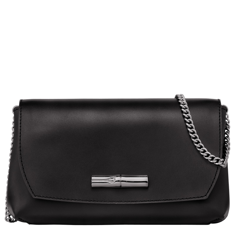 Bolsas Mini Longchamp Le Roseau Clutch Feminino Pretas | LC-KHPF4537