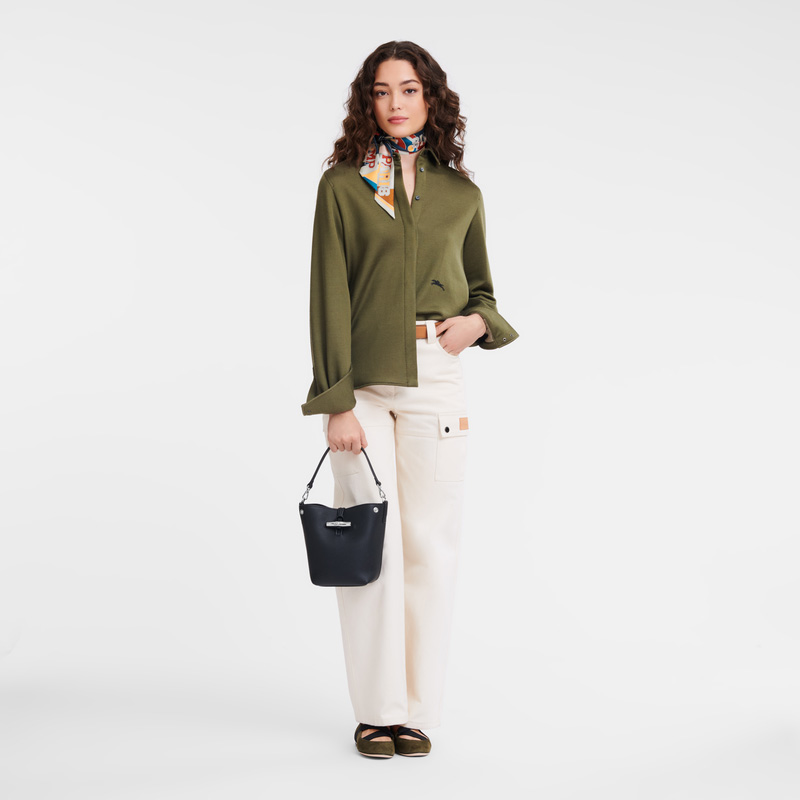 Bolsas Mini Longchamp Le Roseau XS Bucket bag Feminino Pretas | LC-TMLS4881