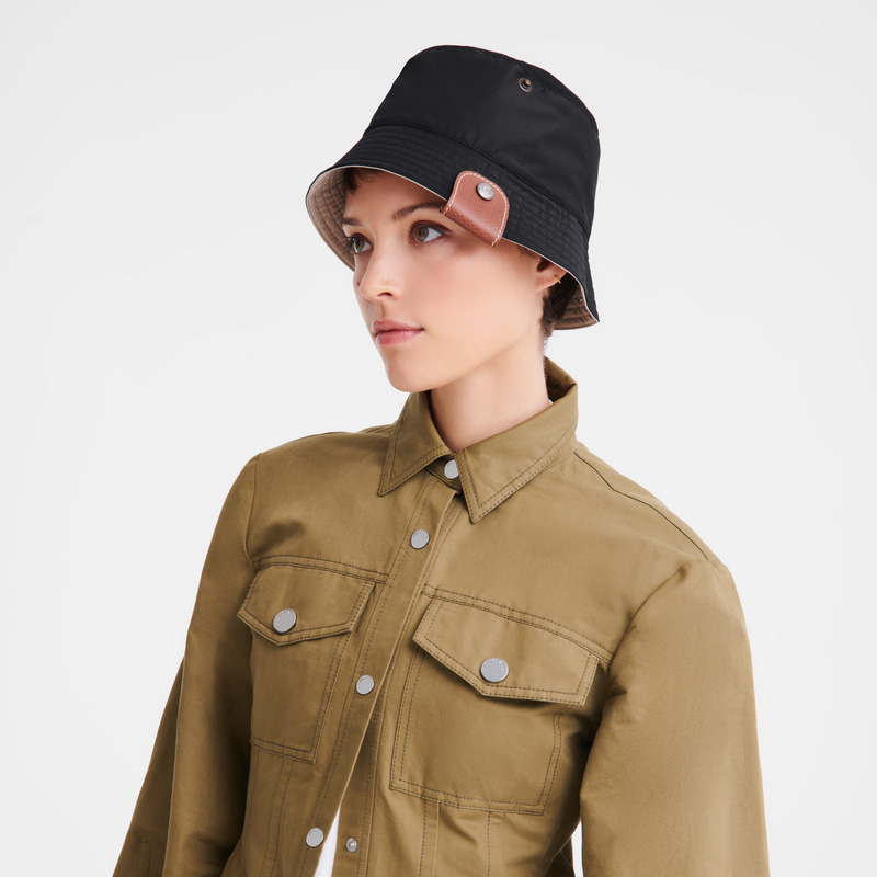 Boné Longchamp Reversible bucket hat Feminino Black/Mahogany | LC-PFOW2213