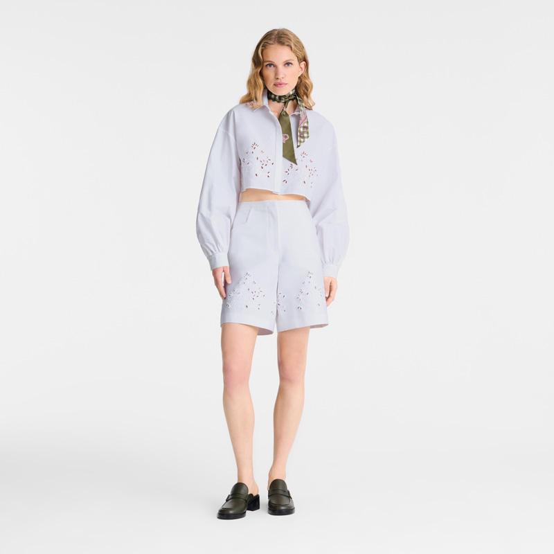 Calças Longchamp Bermuda shorts Feminino Branco | LC-JVBE0408