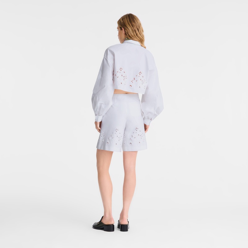 Calças Longchamp Bermuda shorts Feminino Branco | LC-JVBE0408