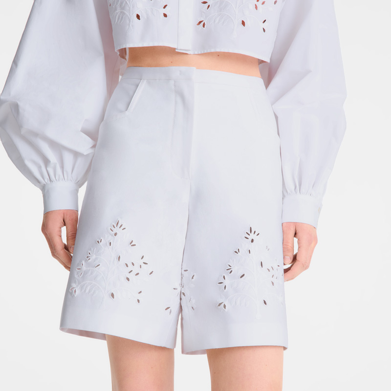 Calças Longchamp Bermuda shorts Feminino Branco | LC-JVBE0408