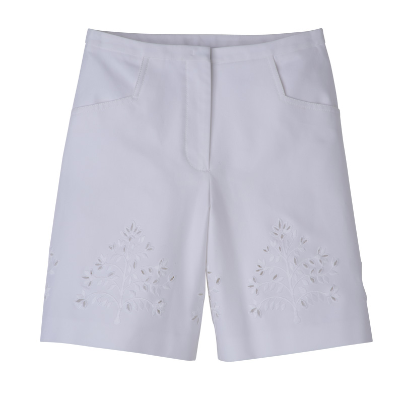 Calças Longchamp Bermuda shorts Feminino Branco | LC-JVBE0408