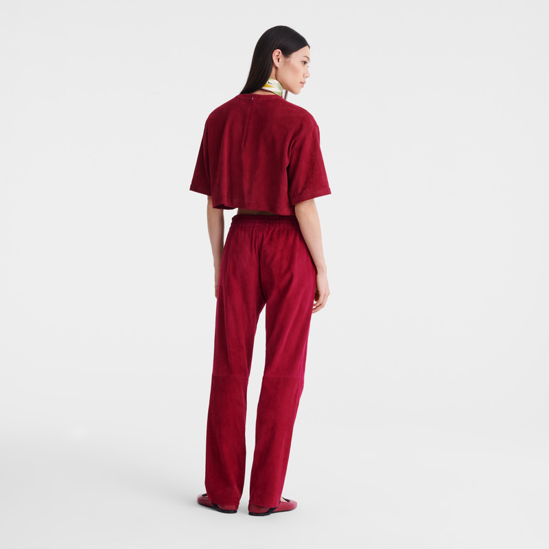 Calças Longchamp Leather straight pants Feminino Beetroot | LC-AIVK3269