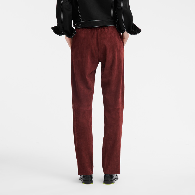 Calças Longchamp Leather straight pants Feminino Bordeaux | LC-CSNO6517