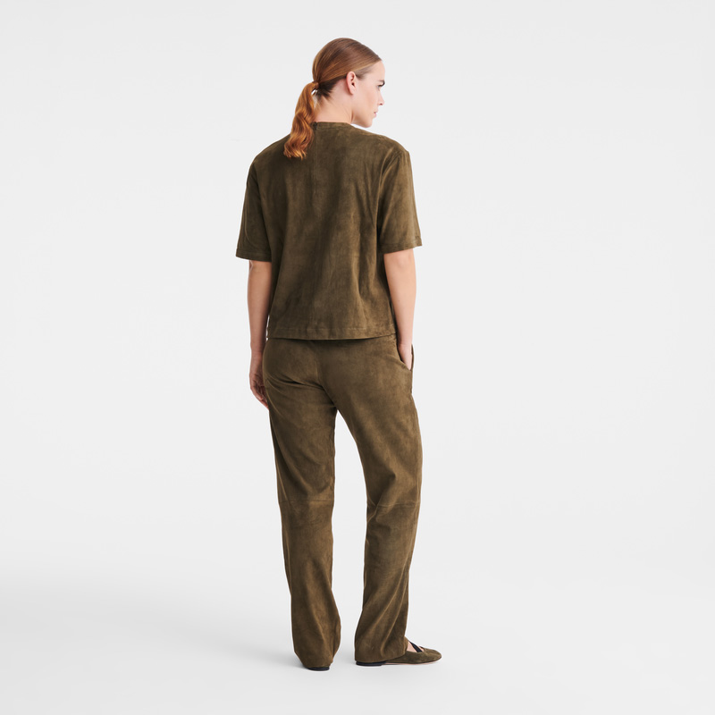 Calças Longchamp Leather straight pants Feminino Caqui | LC-ZUCD7345