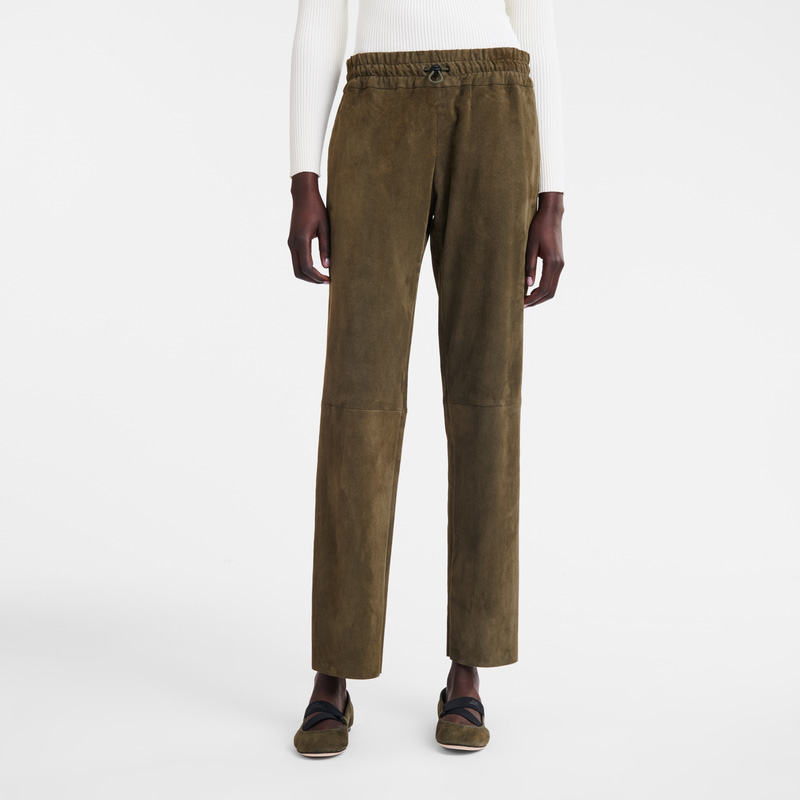 Calças Longchamp Leather straight pants Feminino Caqui | LC-ZUCD7345
