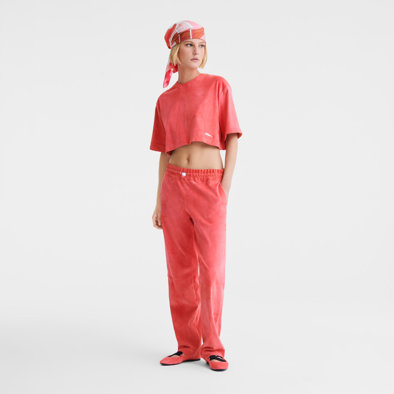 Calças Longchamp Leather straight pants Feminino Blush | LC-SHDX2620