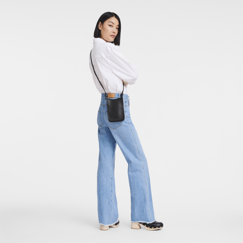 Capa Longchamp Le Foulonné Phone case Feminino Pretas | LC-ZQLH2518