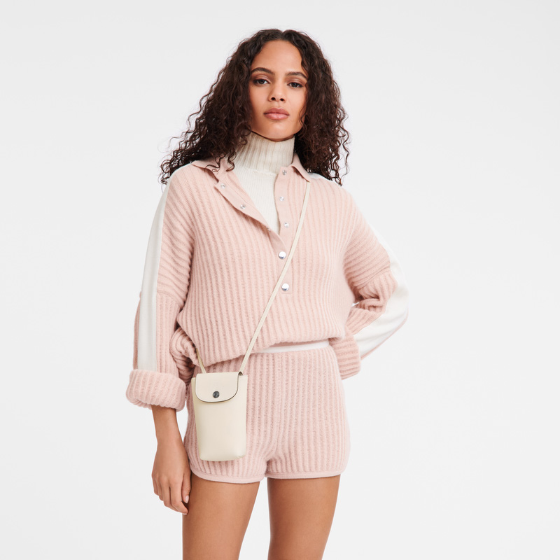 Capa Longchamp Le Pliage Xtra Phone case with leather lace Feminino Ecru | LC-TXAO1204