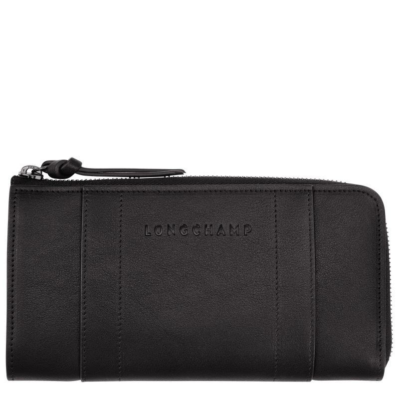 Carteiras Longchamp 3D Zip around wallet Feminino Pretas | LC-RZPT2306