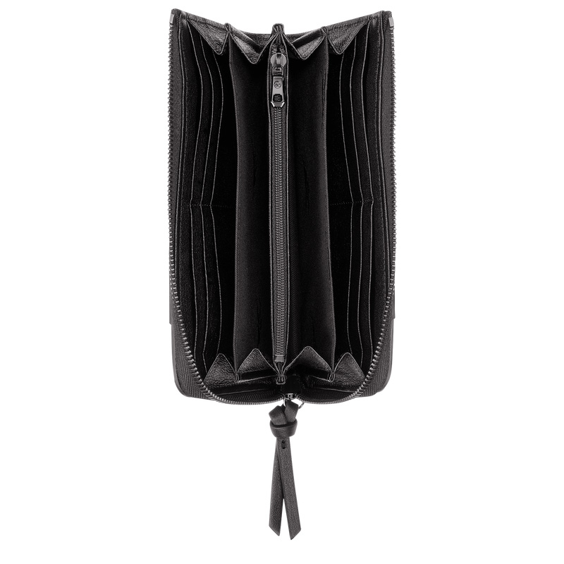 Carteiras Longchamp 3D Zip around wallet Masculino Pretas | LC-YVVT7806