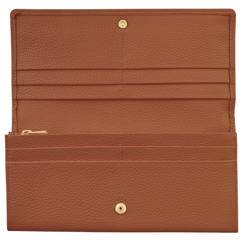 Carteiras Longchamp Le Foulonné Continental wallet Feminino Caramel | LC-SLQK4426