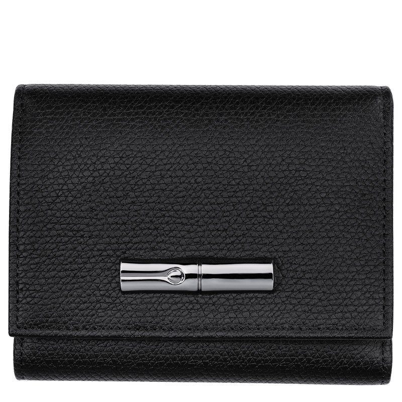 Carteiras Longchamp Le Roseau Wallet Feminino Pretas | LC-MXGS0671