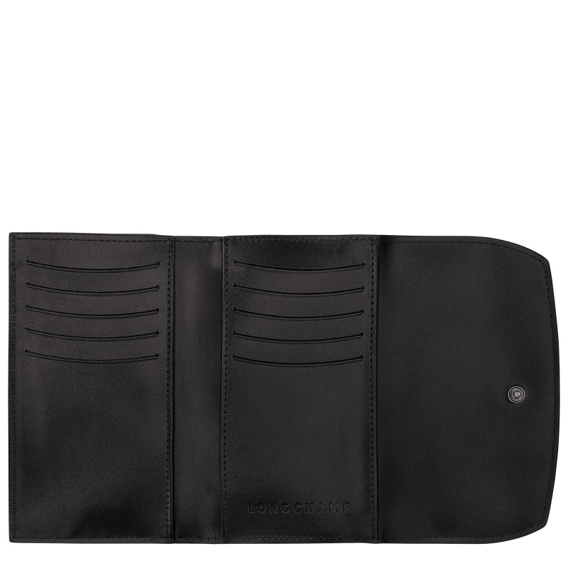 Carteiras Longchamp Le Roseau Wallet Feminino Pretas | LC-LDKE5549