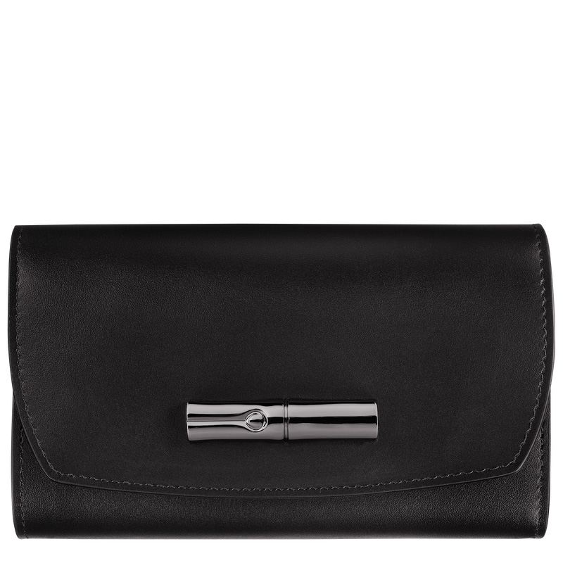 Carteiras Longchamp Le Roseau Wallet Feminino Pretas | LC-LDKE5549