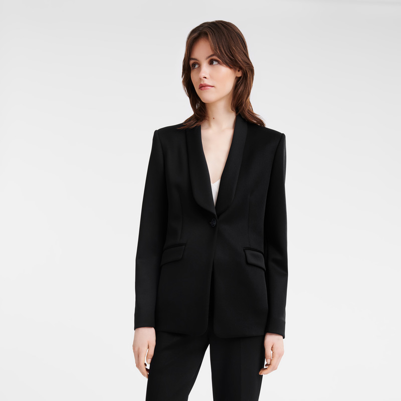 Jaquetas Longchamp Fitted jacket Feminino Pretas | LC-MCOX7606
