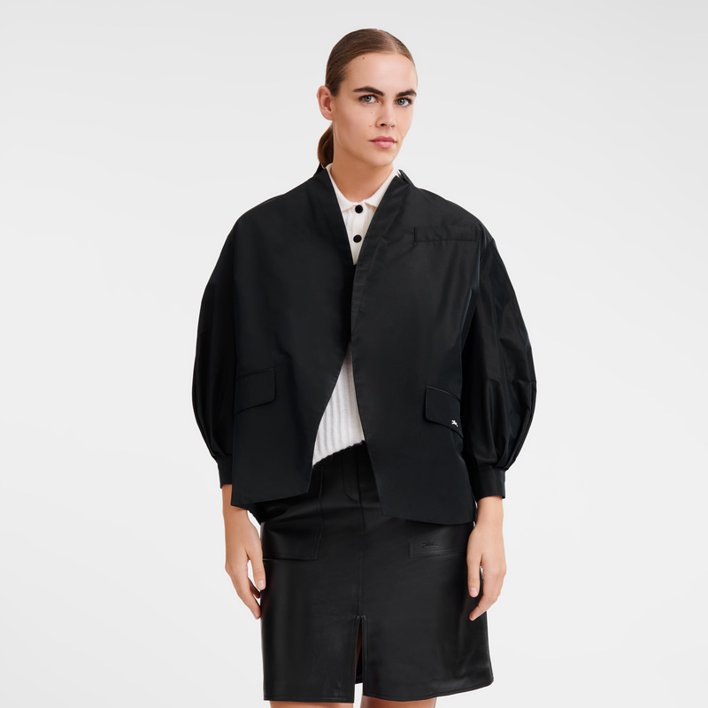 Jaquetas Longchamp Kimono jacket Feminino Pretas | LC-UQZQ4947