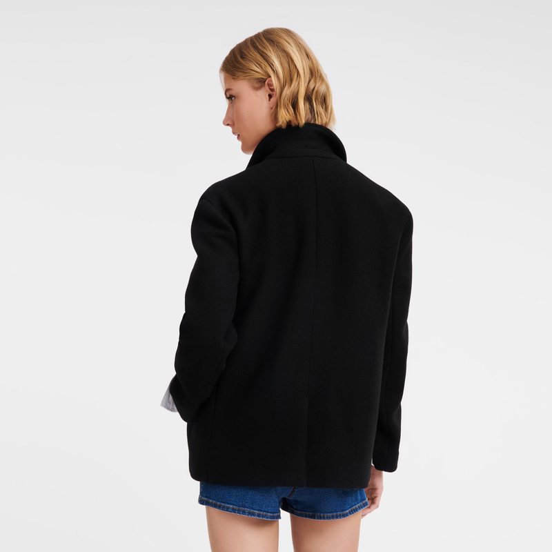 Jaquetas Longchamp Straight peacoat Feminino Pretas | LC-XRCQ1222