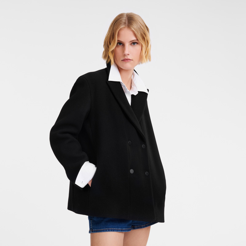 Jaquetas Longchamp Straight peacoat Feminino Pretas | LC-XRCQ1222