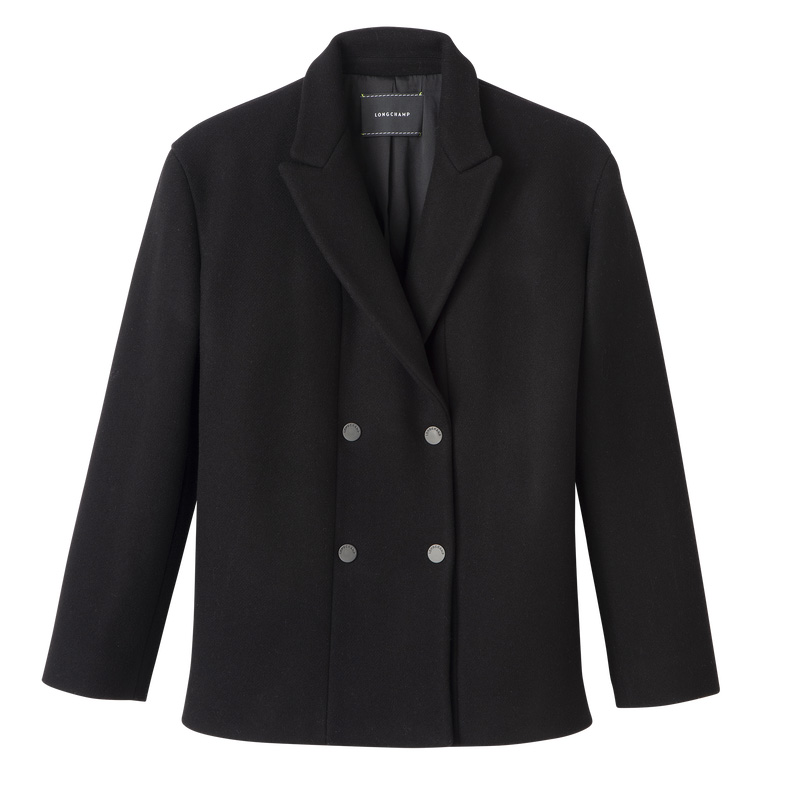 Jaquetas Longchamp Straight peacoat Feminino Pretas | LC-XRCQ1222