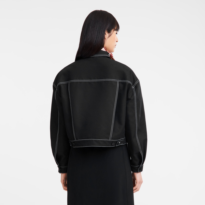 Jaquetas Longchamp Topstitching short jacket Feminino Pretas | LC-CDUJ7239