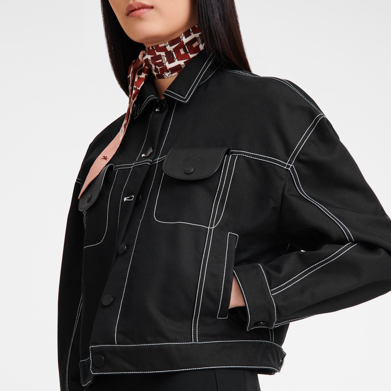 Jaquetas Longchamp Topstitching short jacket Feminino Pretas | LC-CDUJ7239