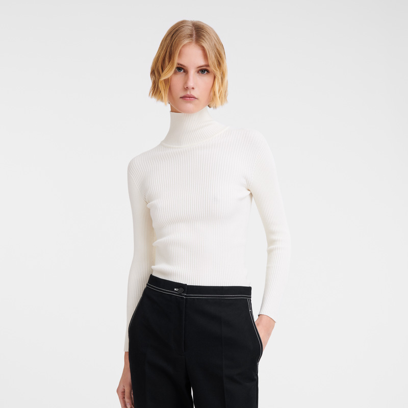Knitwear Longchamp High collar fitted jumper Feminino Ecru | LC-VRVA5416