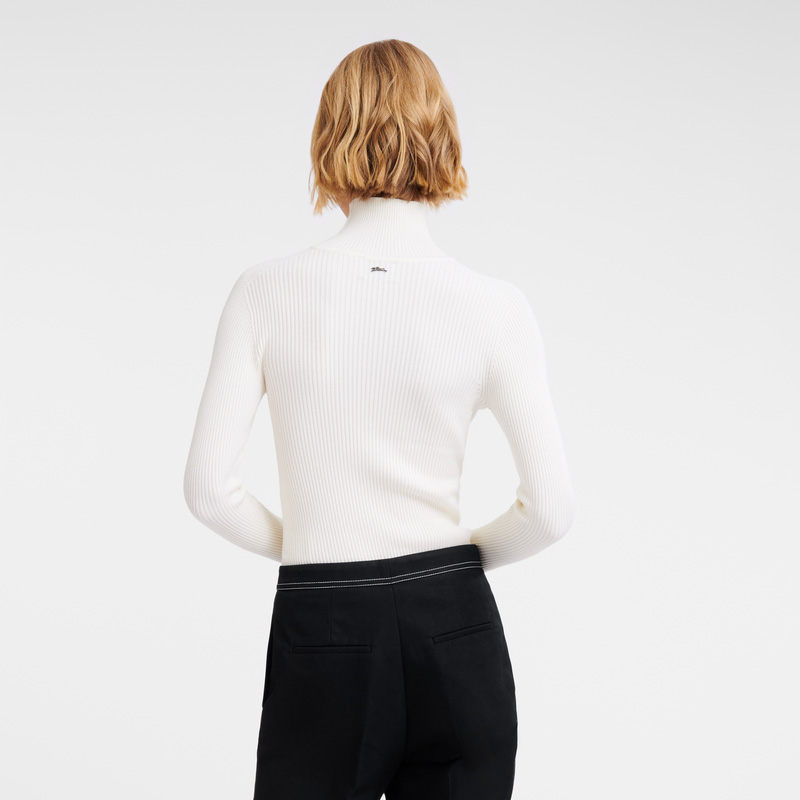 Knitwear Longchamp High collar fitted jumper Feminino Ecru | LC-VRVA5416