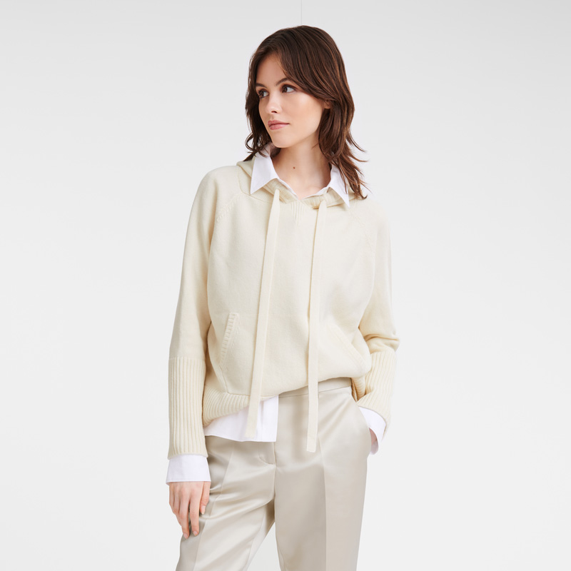 Knitwear Longchamp Hoodie jumper Feminino Ecru | LC-AMUA2850