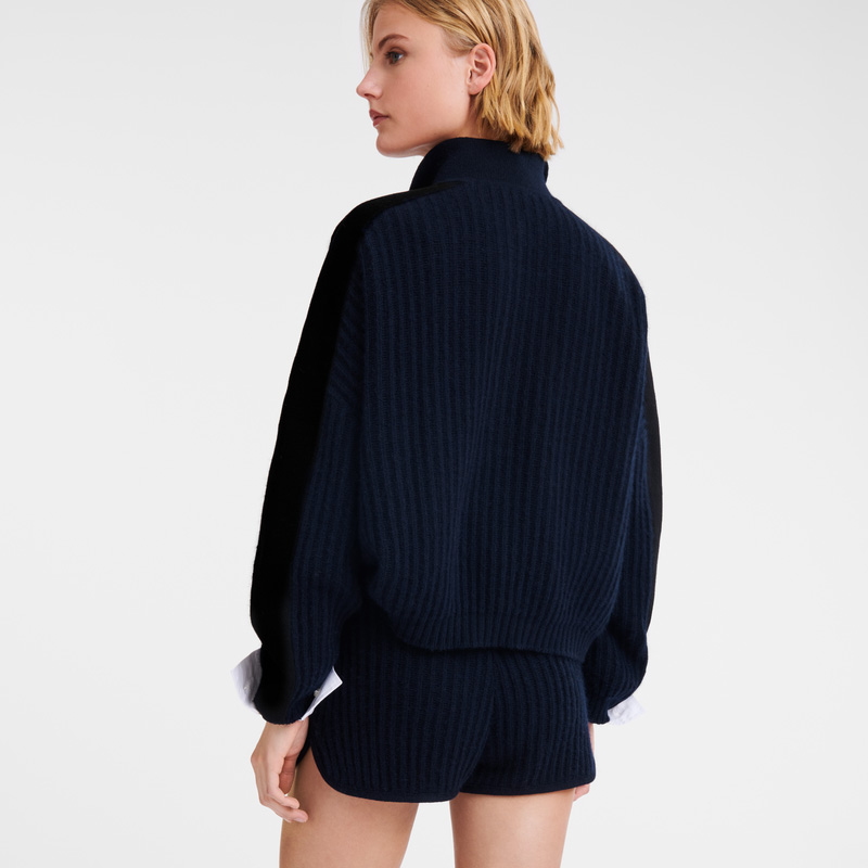 Knitwear Longchamp Polo collar jumper Feminino Azul Marinho | LC-SNZE3854