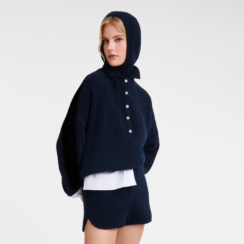 Knitwear Longchamp Polo collar jumper Feminino Azul Marinho | LC-SNZE3854