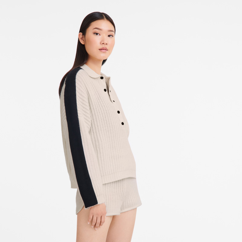 Knitwear Longchamp Polo collar jumper Feminino Ecru | LC-PLBJ7281