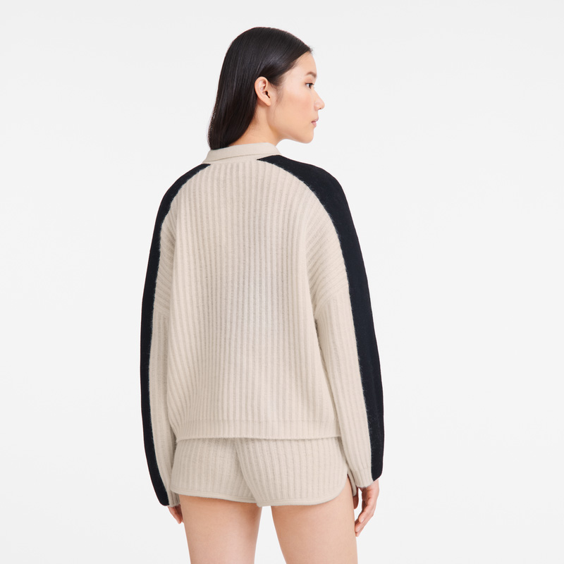 Knitwear Longchamp Polo collar jumper Feminino Ecru | LC-PLBJ7281