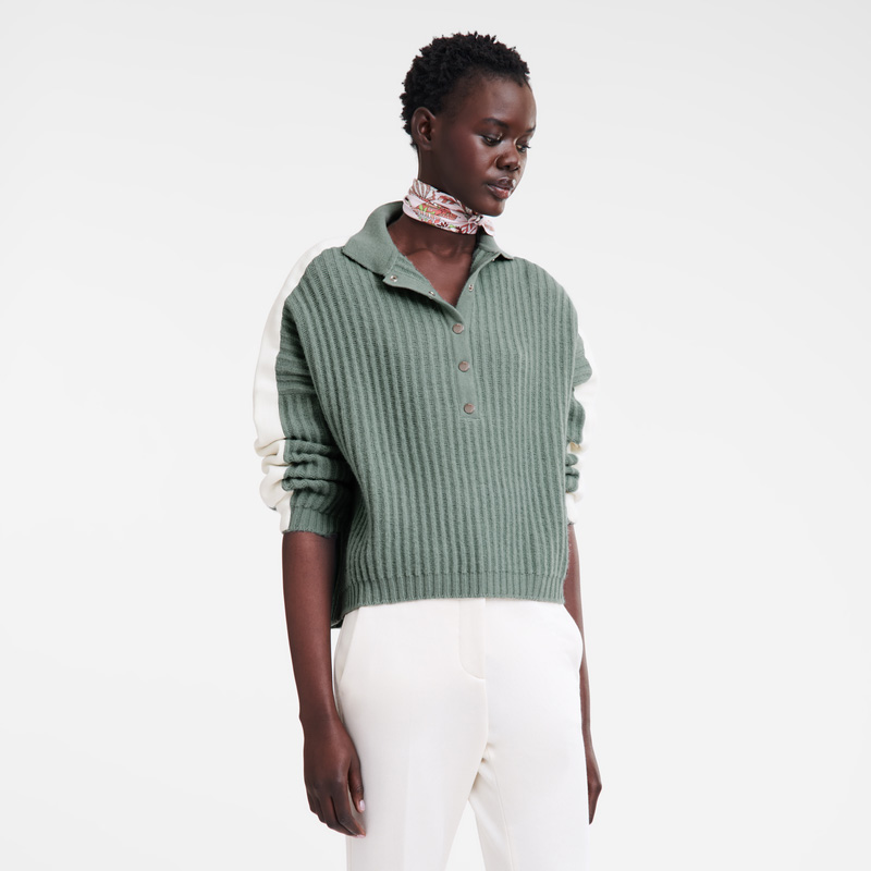 Knitwear Longchamp Polo collar jumper Feminino Celadon | LC-NIAW7054
