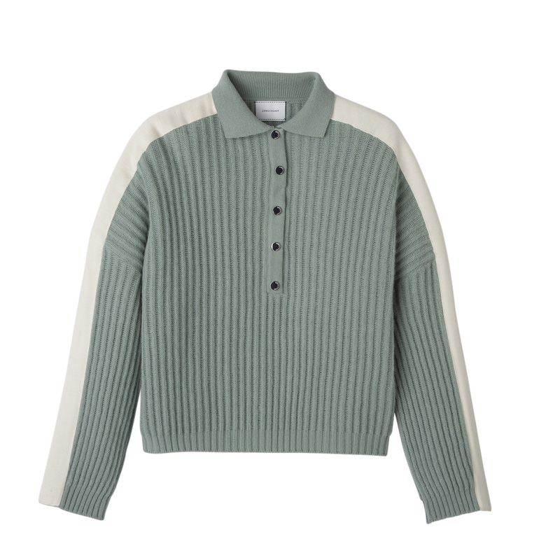 Knitwear Longchamp Polo collar jumper Feminino Celadon | LC-NIAW7054