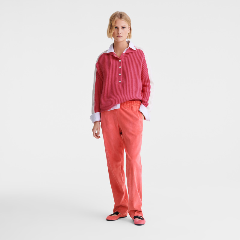 Knitwear Longchamp Polo collar jumper Feminino Rosa | LC-FTUI9548