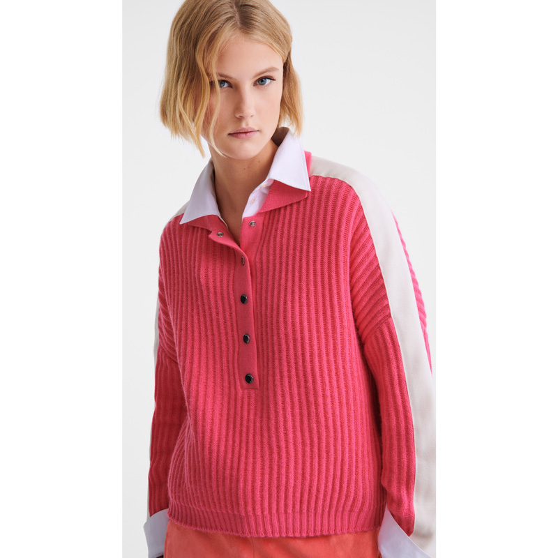 Knitwear Longchamp Polo collar jumper Feminino Rosa | LC-FTUI9548