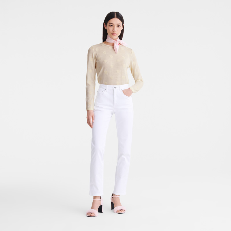 Knitwear Longchamp Round neck sweater Feminino Ecru | LC-CZVG7340