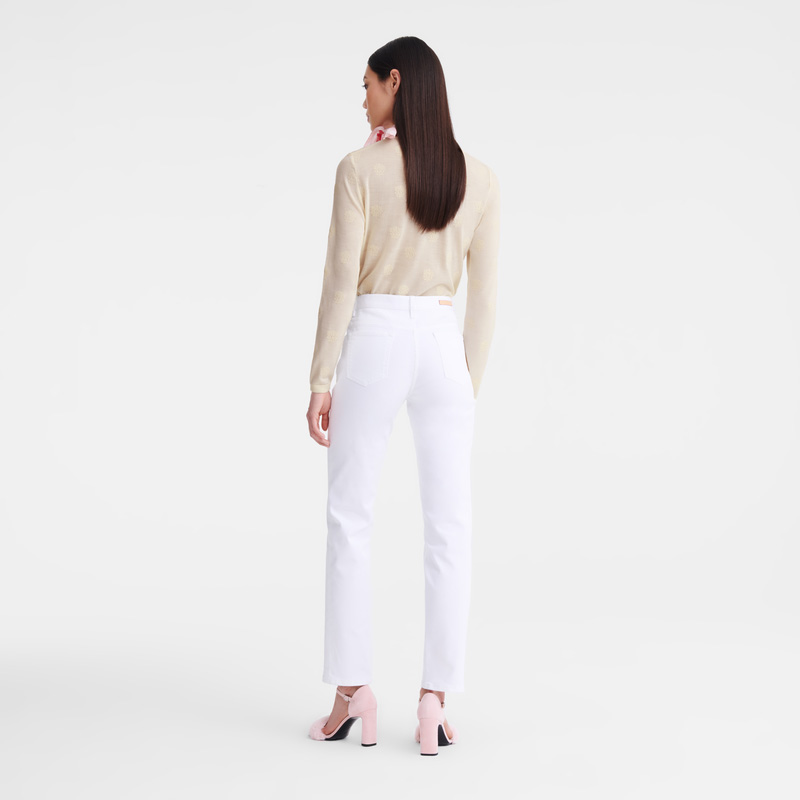 Knitwear Longchamp Round neck sweater Feminino Ecru | LC-CZVG7340