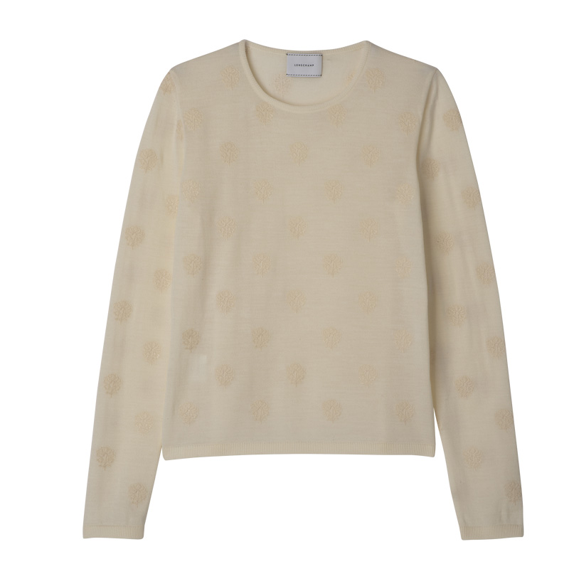 Knitwear Longchamp Round neck sweater Feminino Ecru | LC-CZVG7340