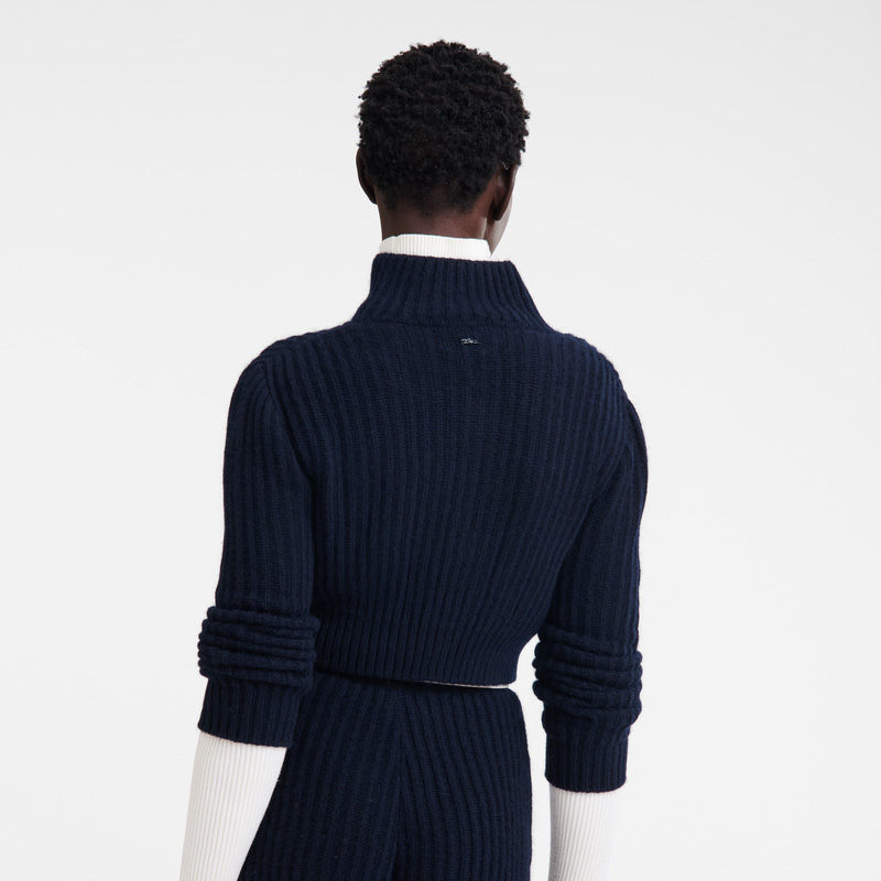 Knitwear Longchamp Zip collar short cardigan Feminino Azul Marinho | LC-VXVD0654