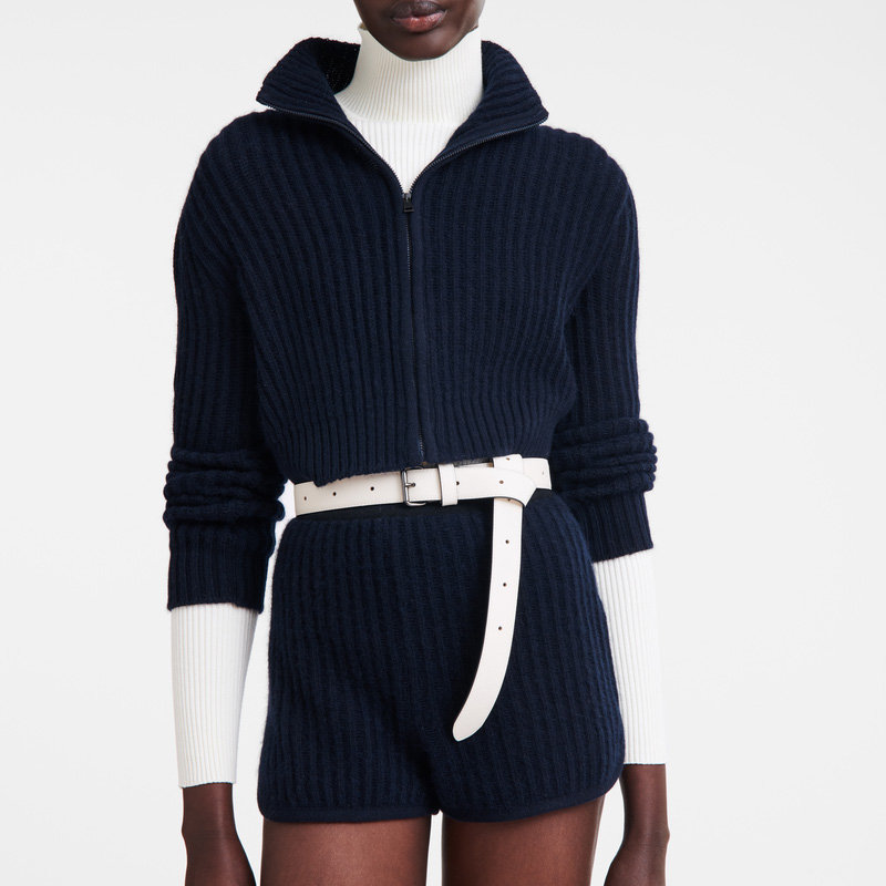 Knitwear Longchamp Zip collar short cardigan Feminino Azul Marinho | LC-VXVD0654