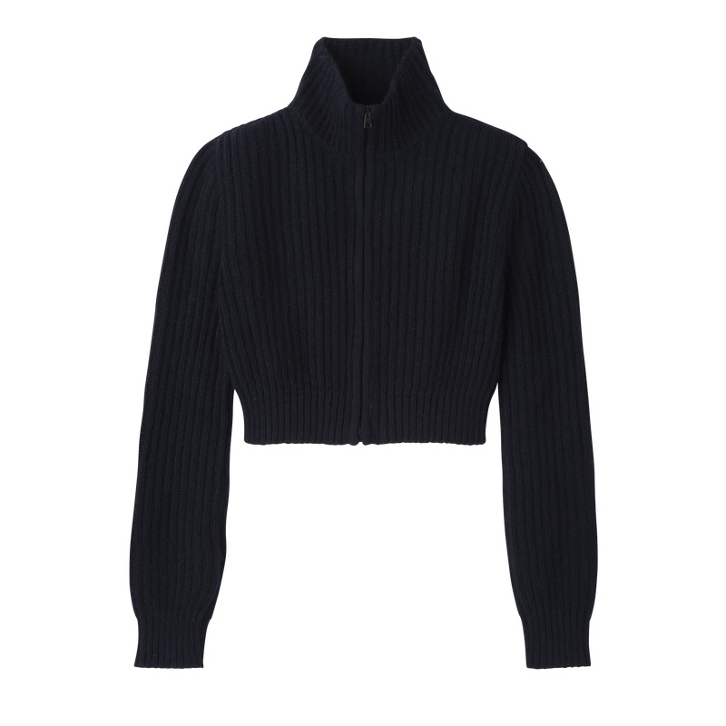 Knitwear Longchamp Zip collar short cardigan Feminino Azul Marinho | LC-VXVD0654