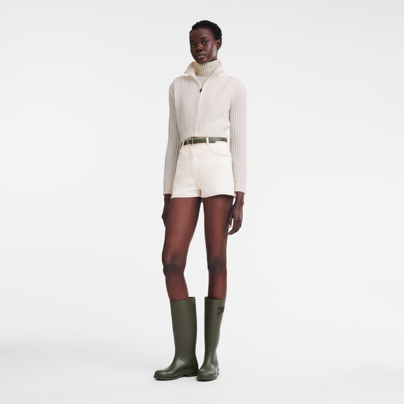 Knitwear Longchamp Zip collar short cardigan Feminino Ecru | LC-TLKG0411