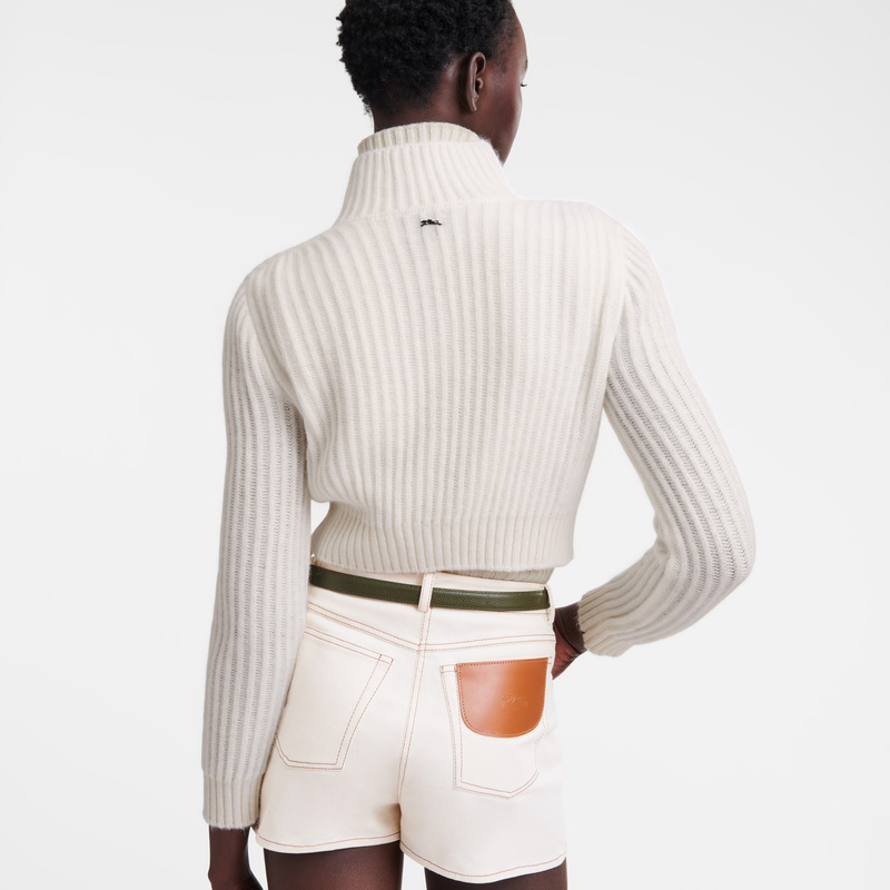 Knitwear Longchamp Zip collar short cardigan Feminino Ecru | LC-TLKG0411
