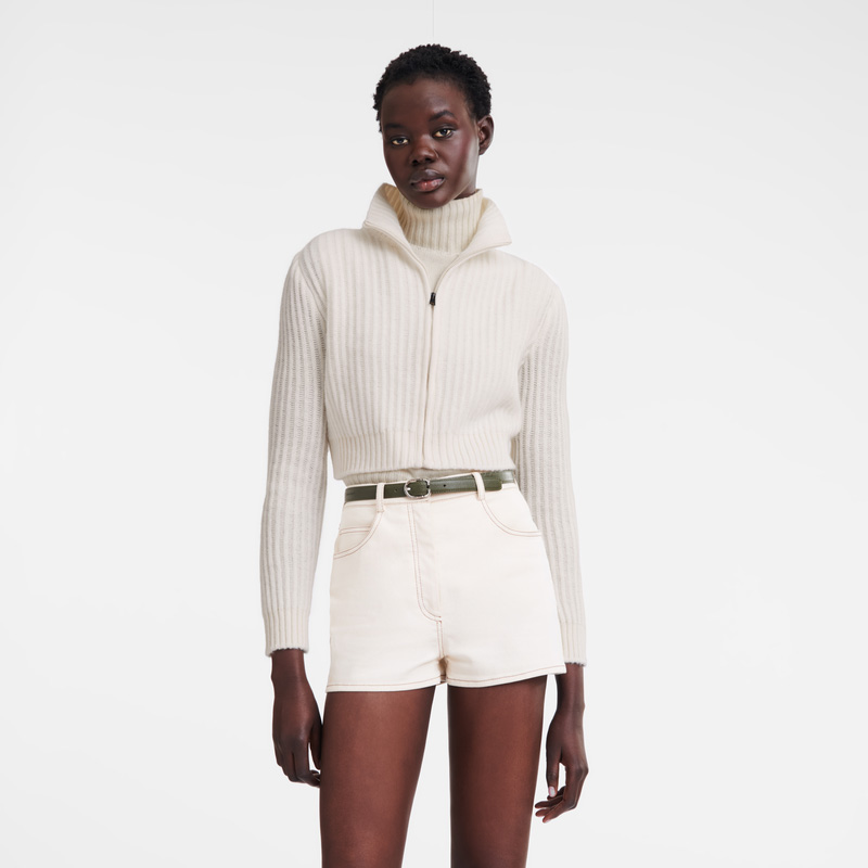 Knitwear Longchamp Zip collar short cardigan Feminino Ecru | LC-TLKG0411