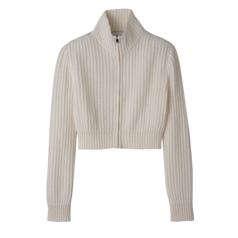 Knitwear Longchamp Zip collar short cardigan Feminino Ecru | LC-TLKG0411