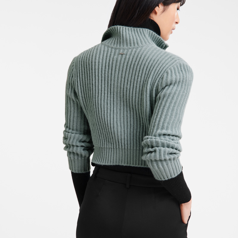 Knitwear Longchamp Zip collar short cardigan Feminino Celadon | LC-IITH1599