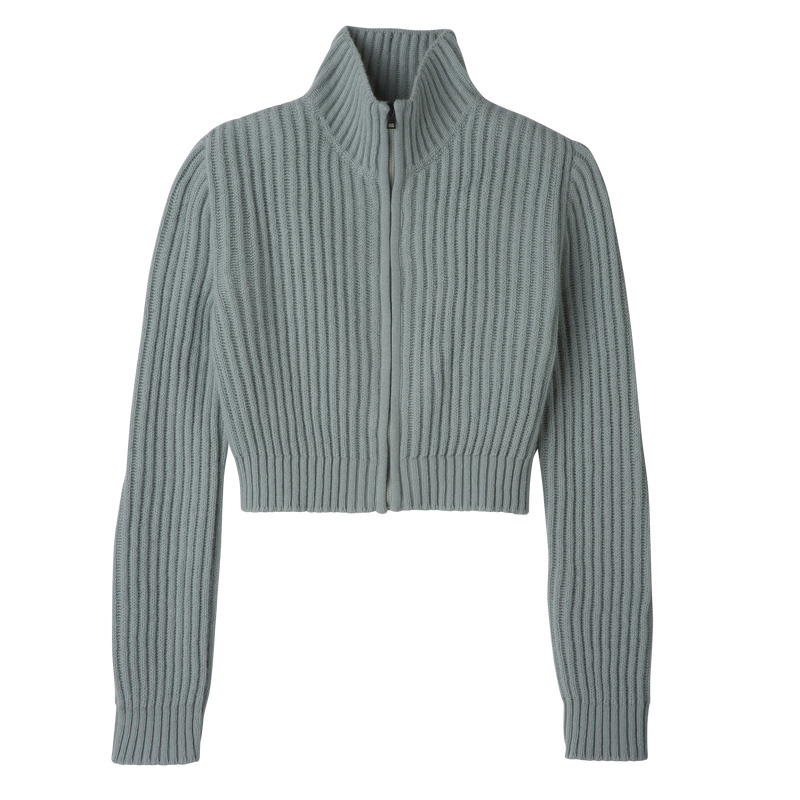 Knitwear Longchamp Zip collar short cardigan Feminino Celadon | LC-IITH1599